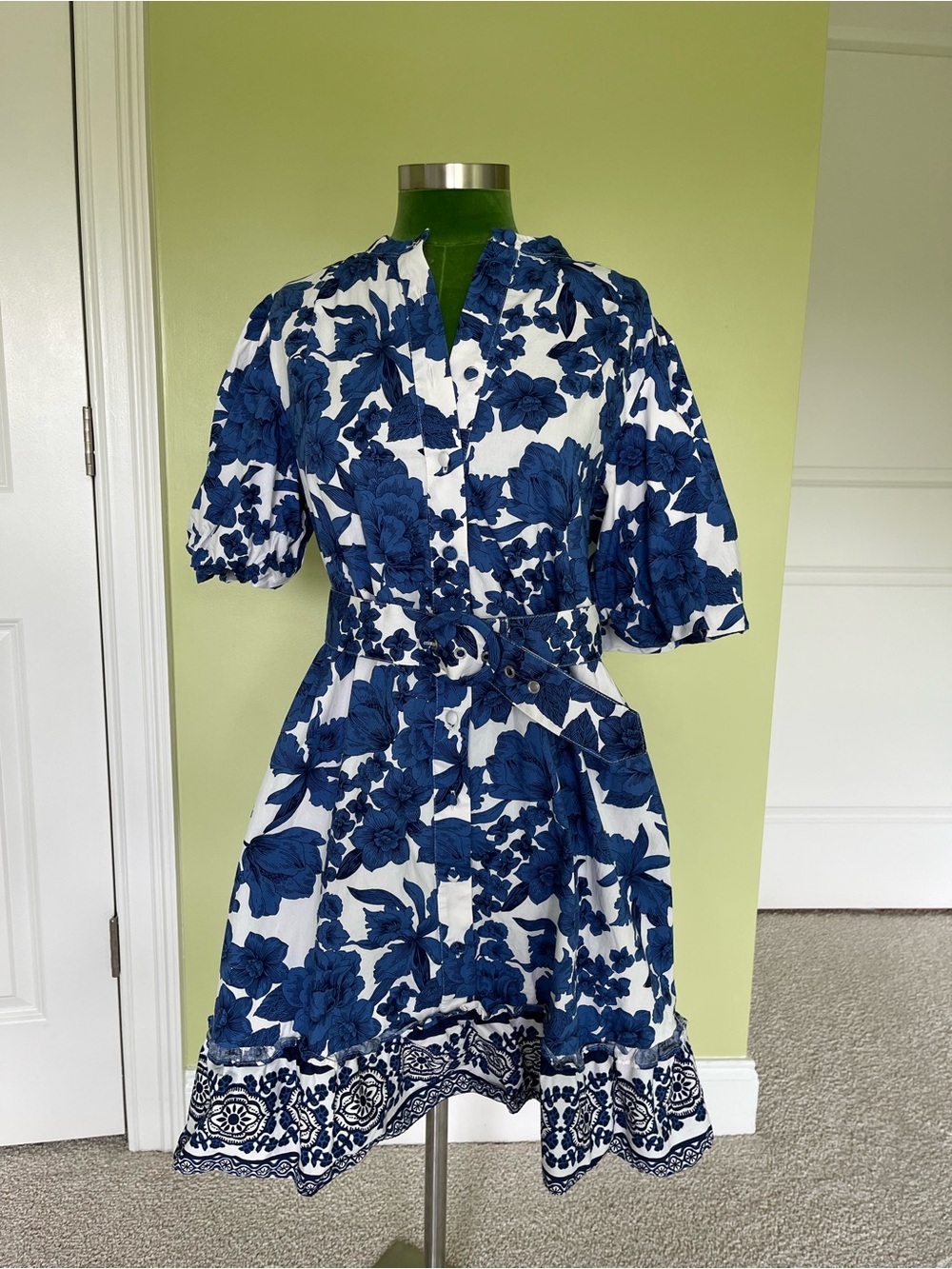 Joie Blue and White Floral Cotton Dress with Belt